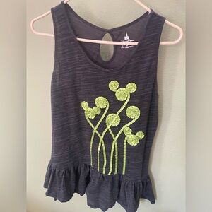 Disney Mickey Floral Bright Green Peplum Charcoal Grey Tank Top Women’s Medium